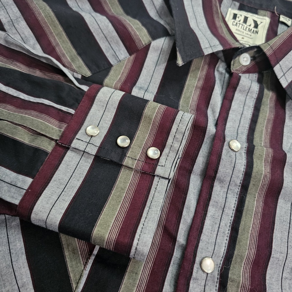 ELY Cattleman‎ Mens X XL 2XL Striped Pearl Snap Long Sleeve Shirt - Picture 6 of 7